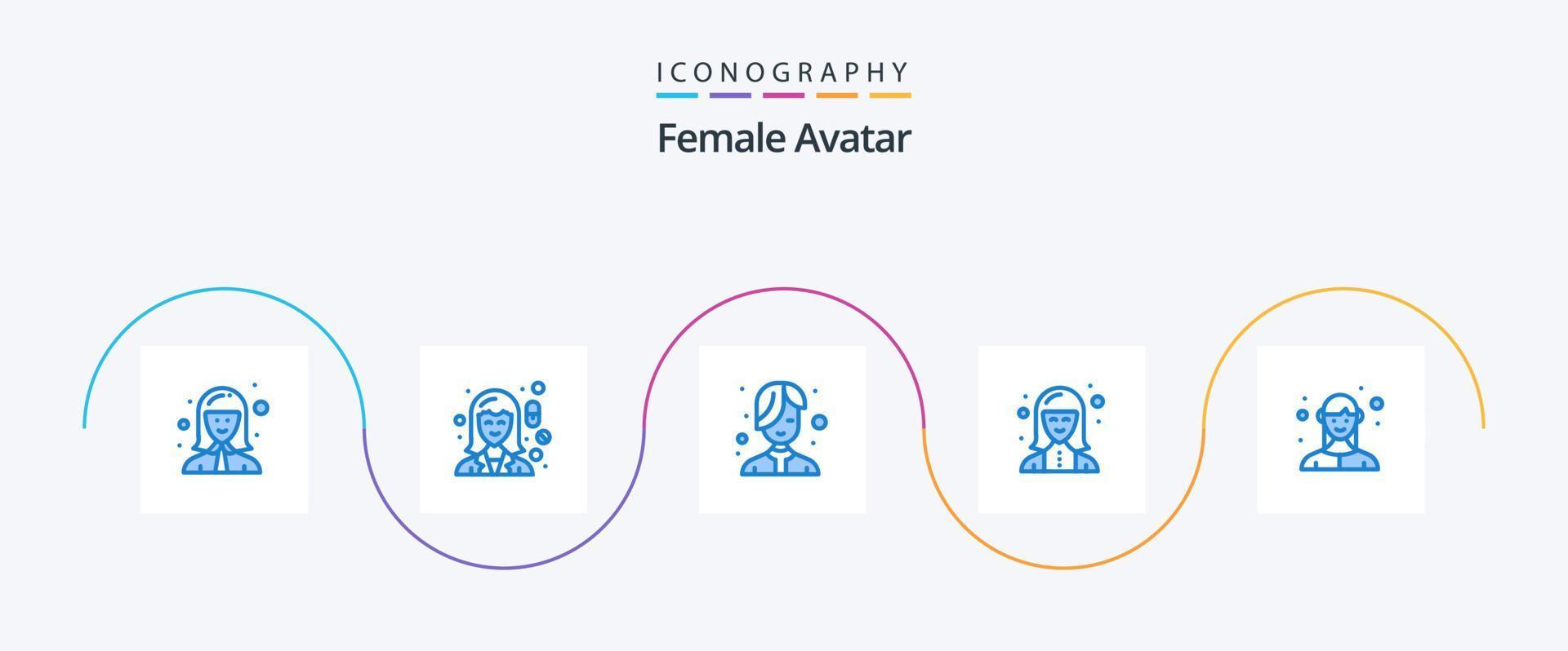 Female Avatar Blue 5 Icon Pack Including technician. expert. pharmacy. digital. hair vector