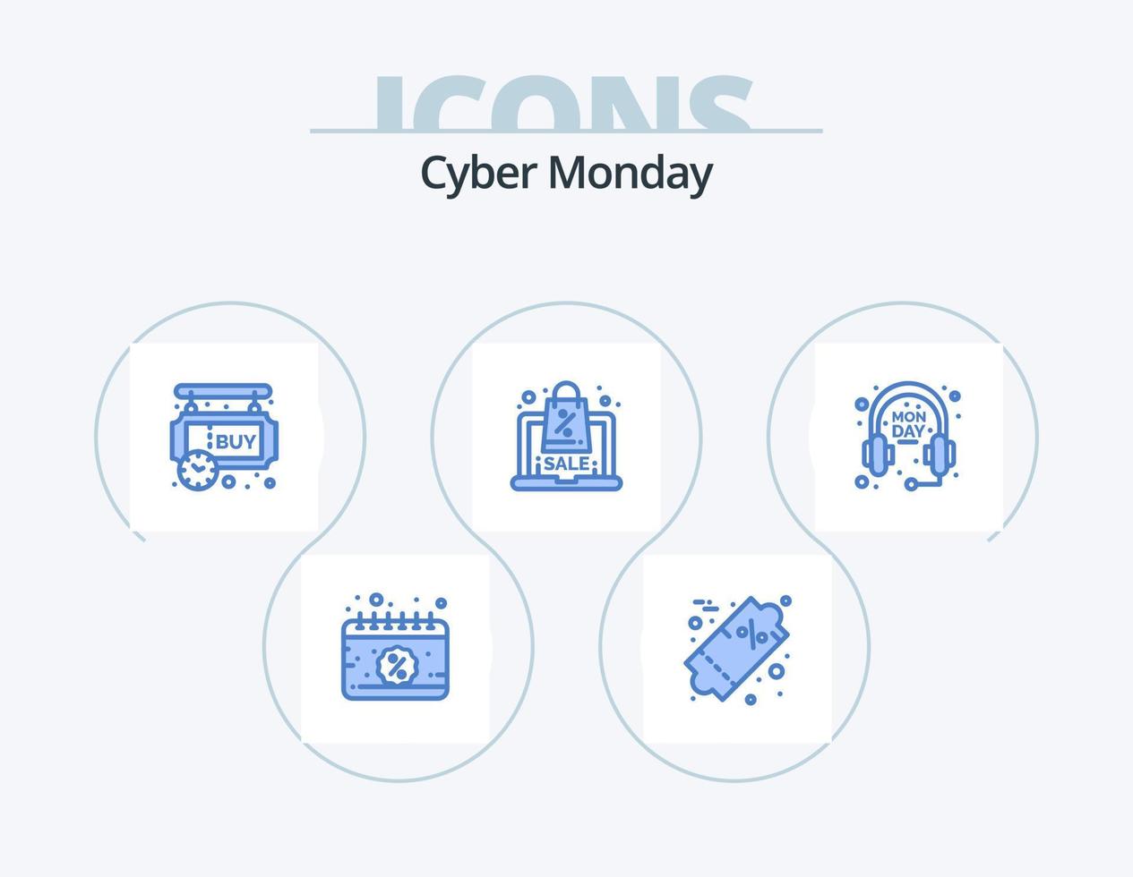 Diseño de iconos del paquete de iconos azules Cyber Monday 5. comercio electrónico oferta. letrero ordenador portátil. Temporizador vector