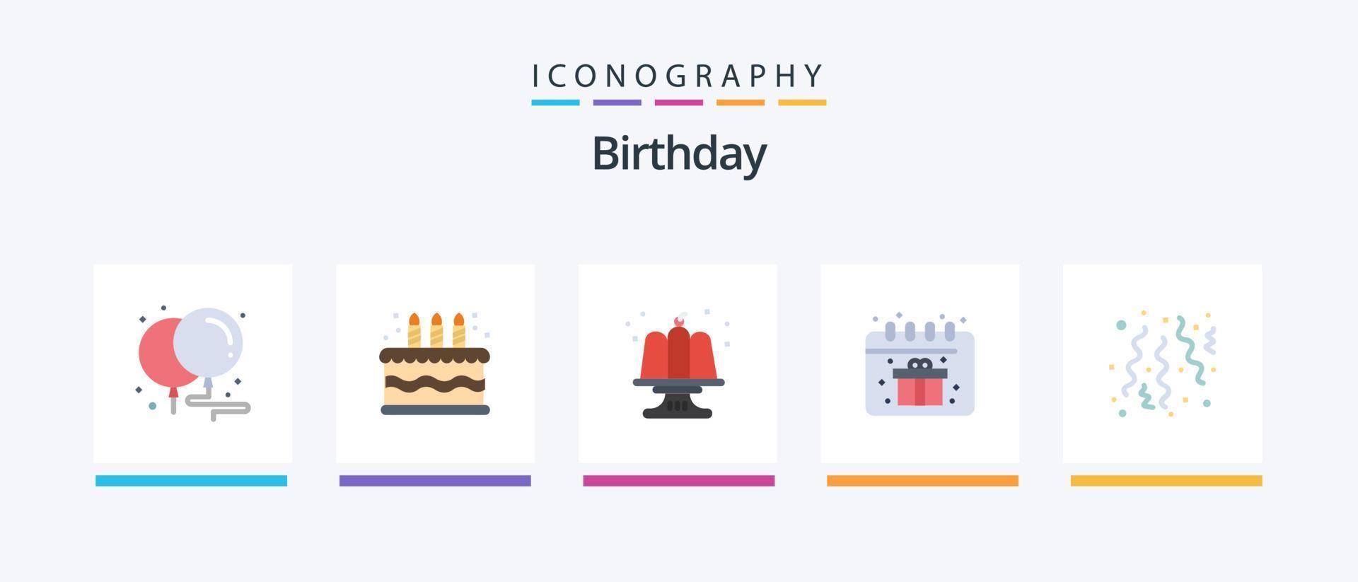 Birthday Flat 5 Icon Pack Including party. celebrate. cake. birthday. calendar. Creative Icons Design vector