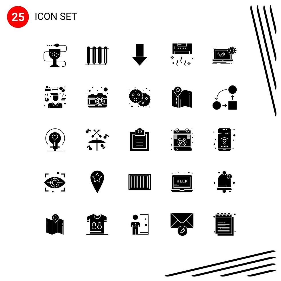 25 Thematic Vector Solid Glyphs and Editable Symbols of summer conditioner radiator air down arrow Editable Vector Design Elements