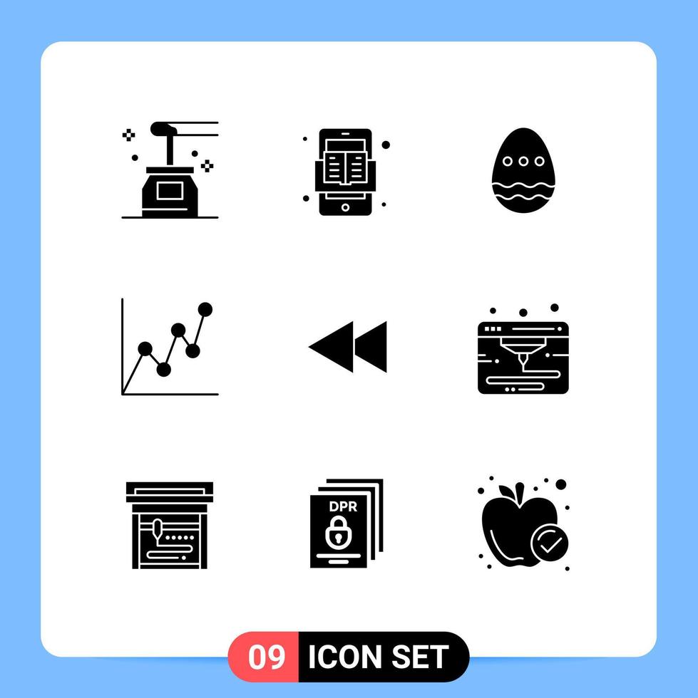 Mobile Interface Solid Glyph Set of 9 Pictograms of back money read card egg Editable Vector Design Elements