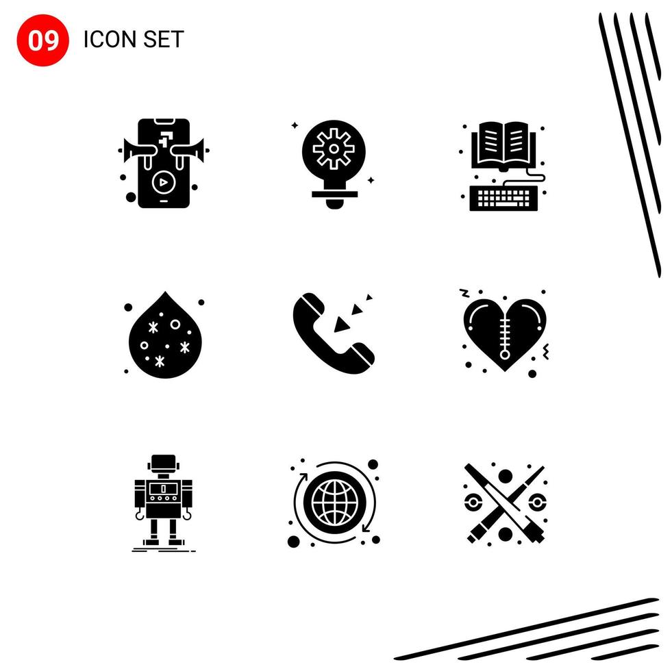 User Interface Pack of 9 Basic Solid Glyphs of incoming call ebook water pollution Editable Vector Design Elements