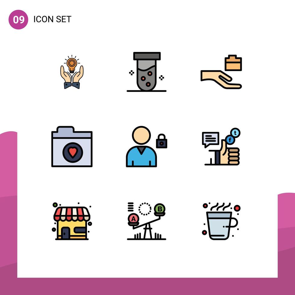 Universal Icon Symbols Group of 9 Modern Filledline Flat Colors of lock folder test files share Editable Vector Design Elements