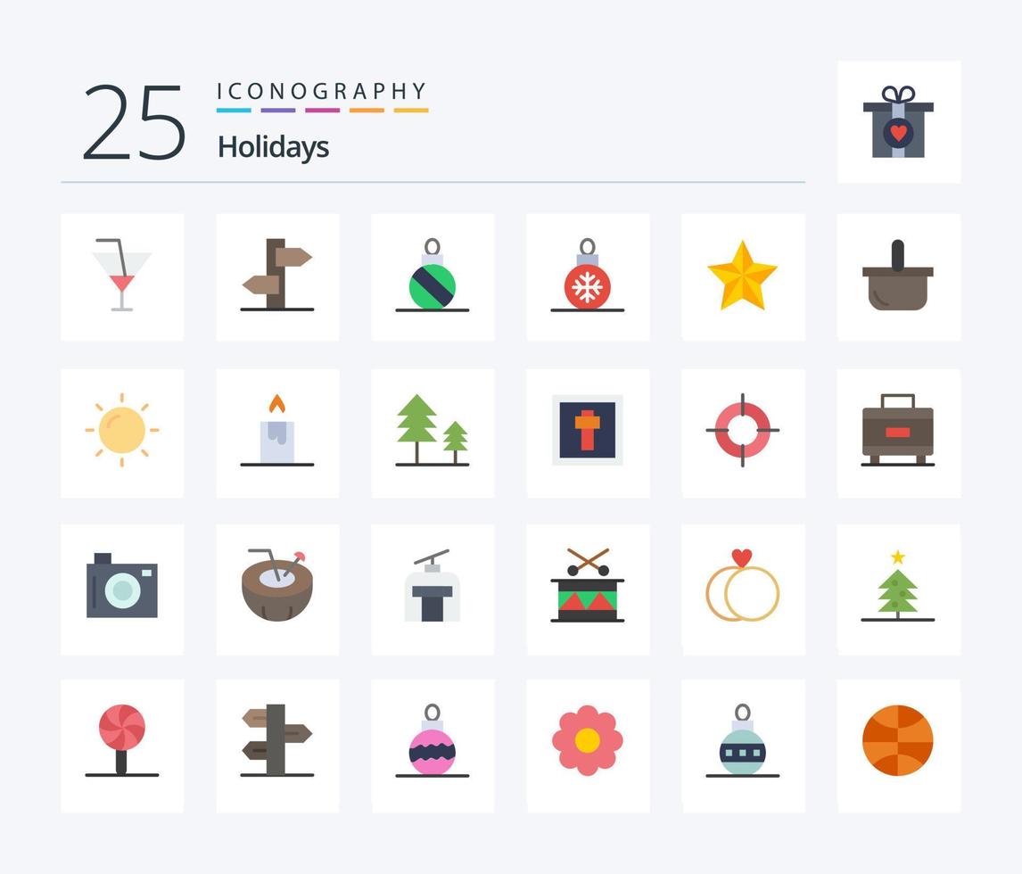 Holidays 25 Flat Color icon pack including food. star. ball. holiday. christmas vector