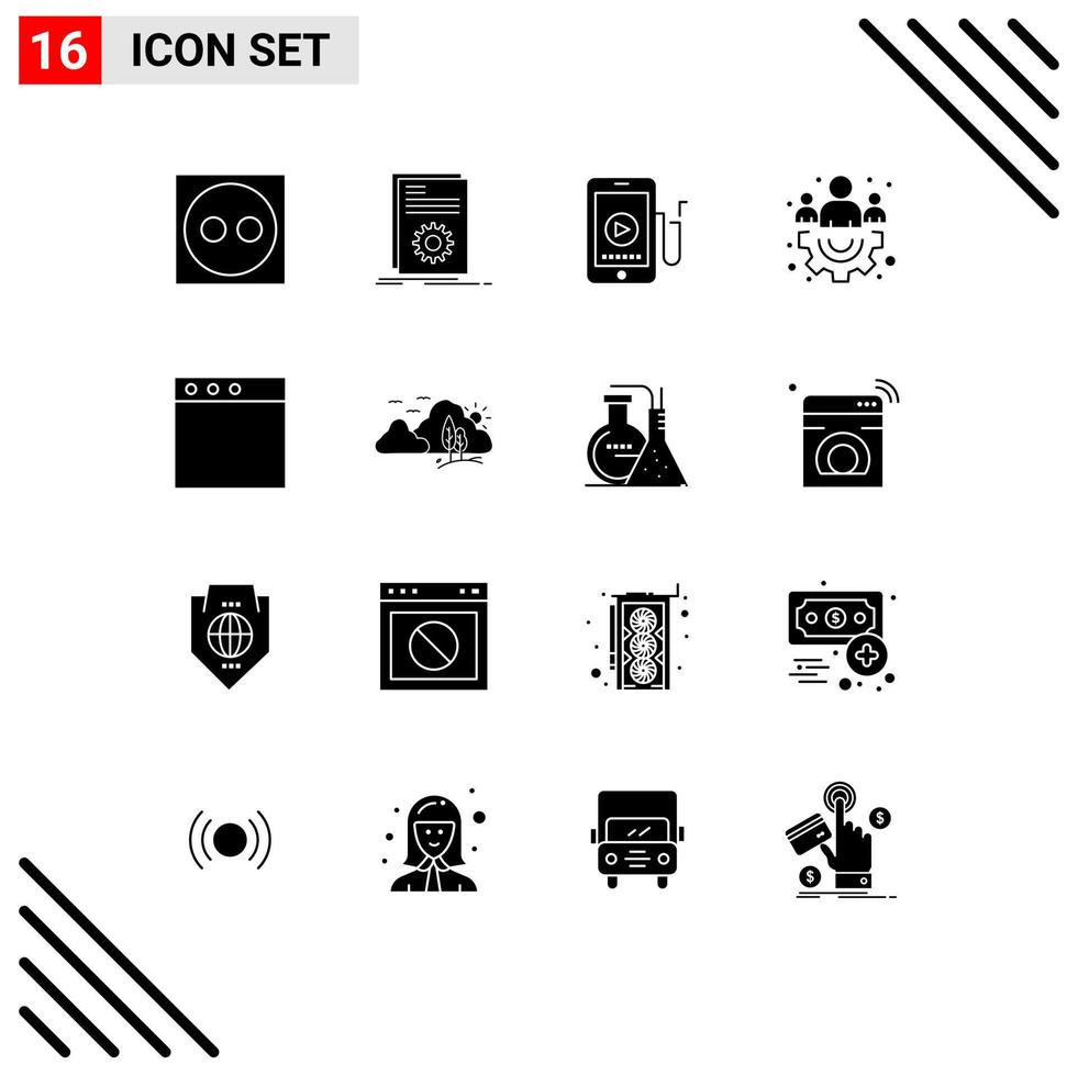 16 Universal Solid Glyphs Set for Web and Mobile Applications window app music team group Editable Vector Design Elements
