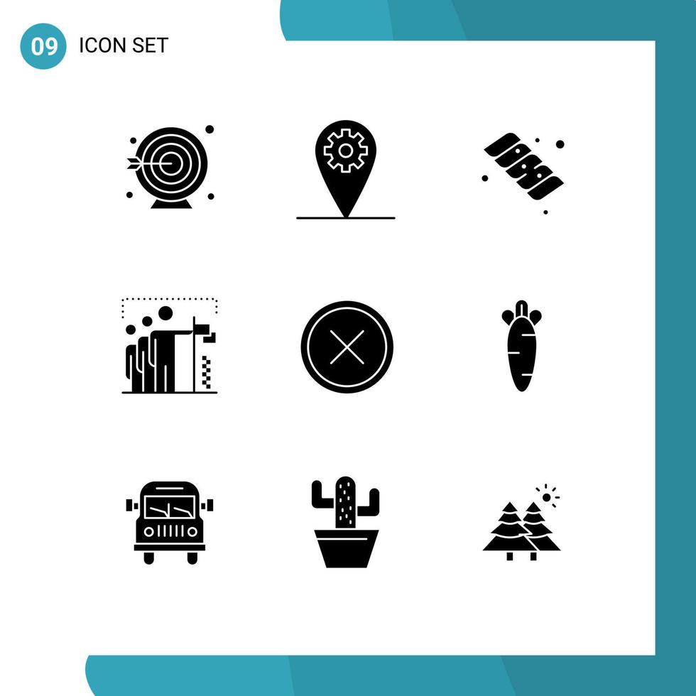 Modern Set of 9 Solid Glyphs Pictograph of delete close marshmallow circle group Editable Vector Design Elements
