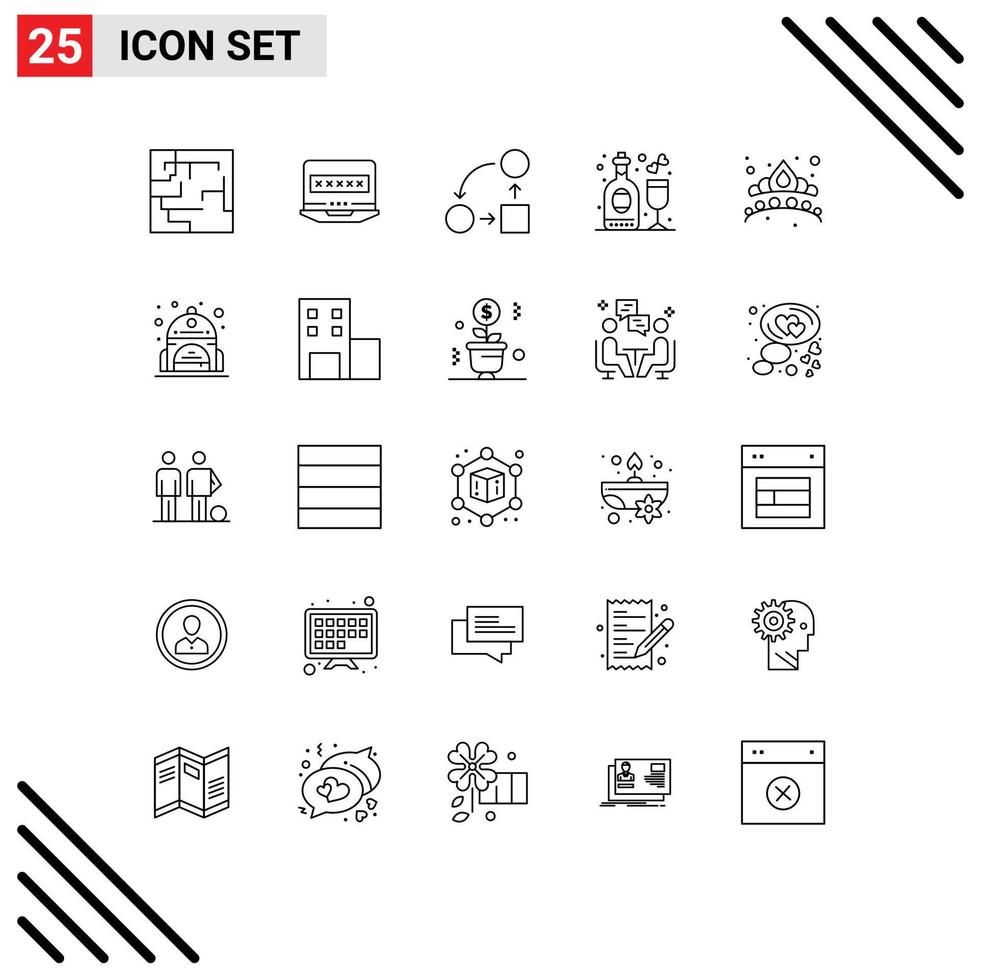 Pictogram Set of 25 Simple Lines of fashion wine office party celebration Editable Vector Design Elements
