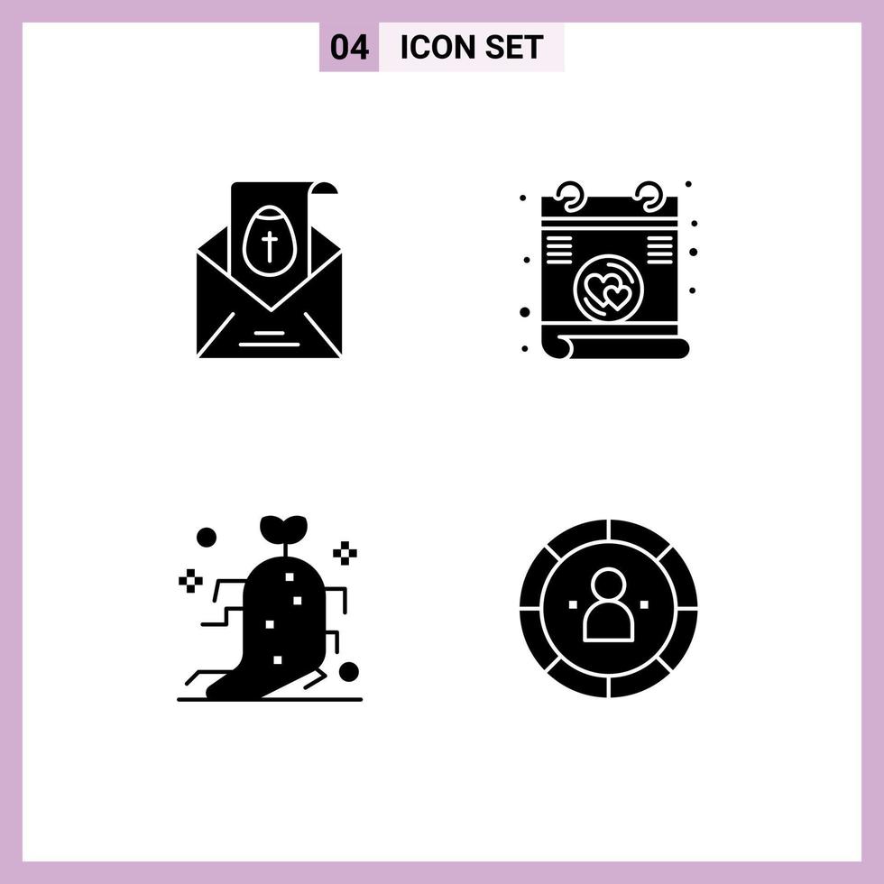Modern Set of 4 Solid Glyphs Pictograph of massege nature holiday poem chart Editable Vector Design Elements