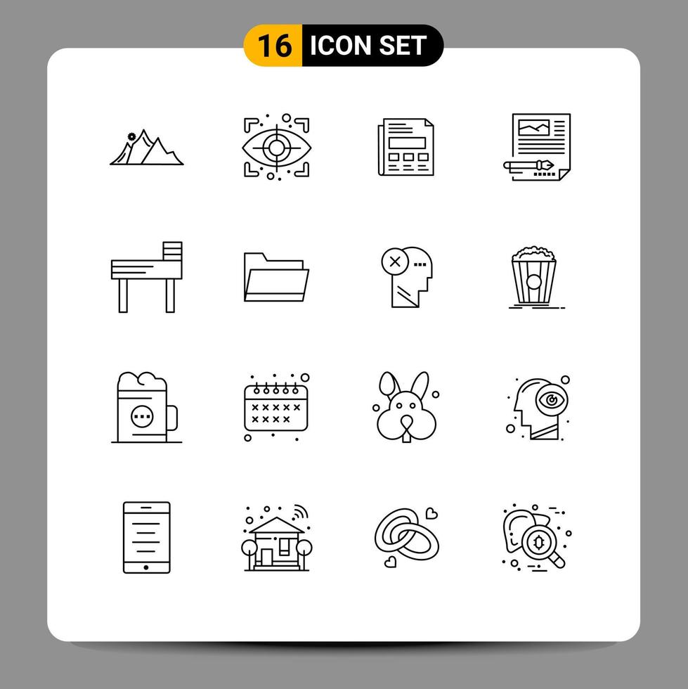 Set of 16 Vector Outlines on Grid for chair document report paper edit Editable Vector Design Elements