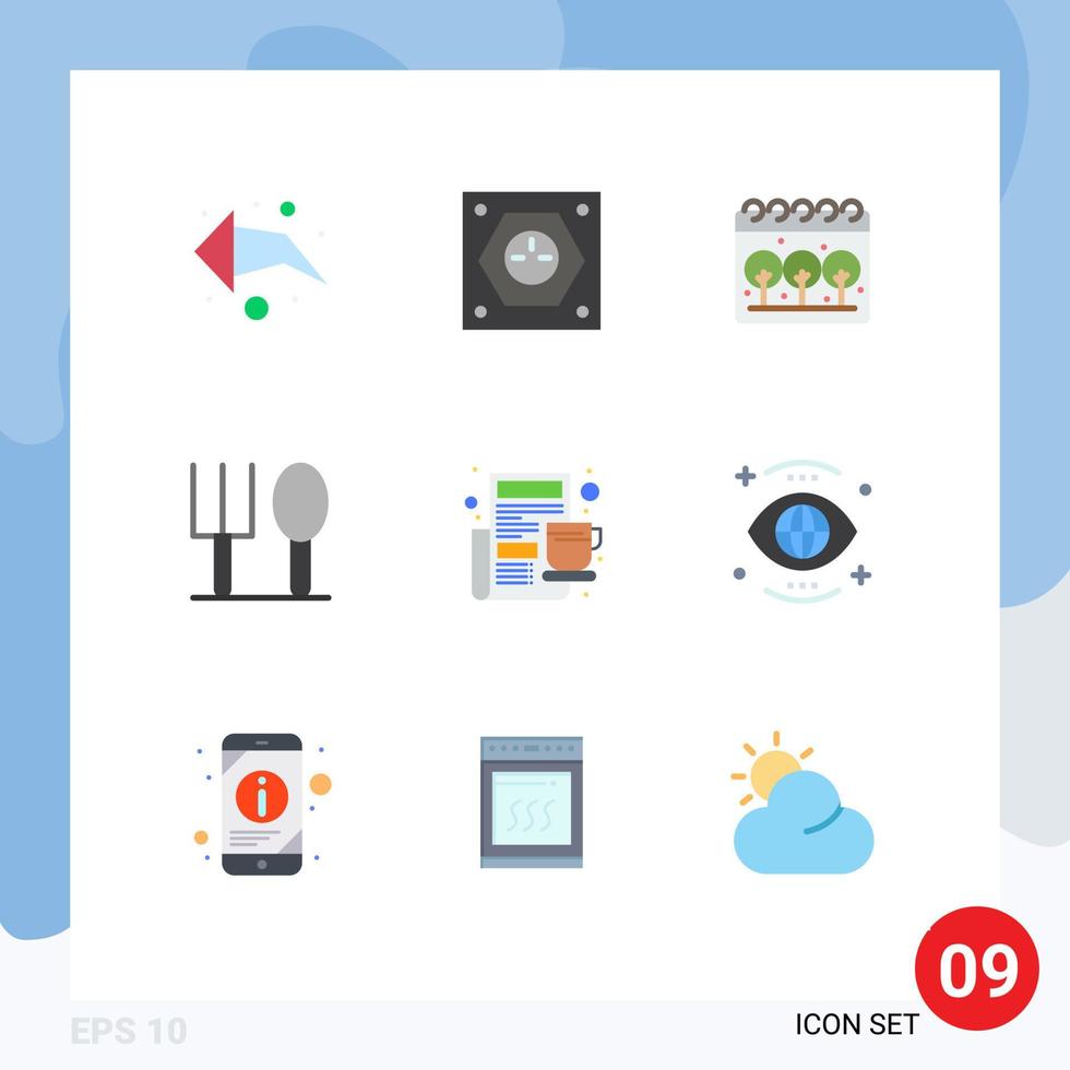 Stock Vector Icon Pack of 9 Line Signs and Symbols for newspaper cup earth breakfast fork Editable Vector Design Elements