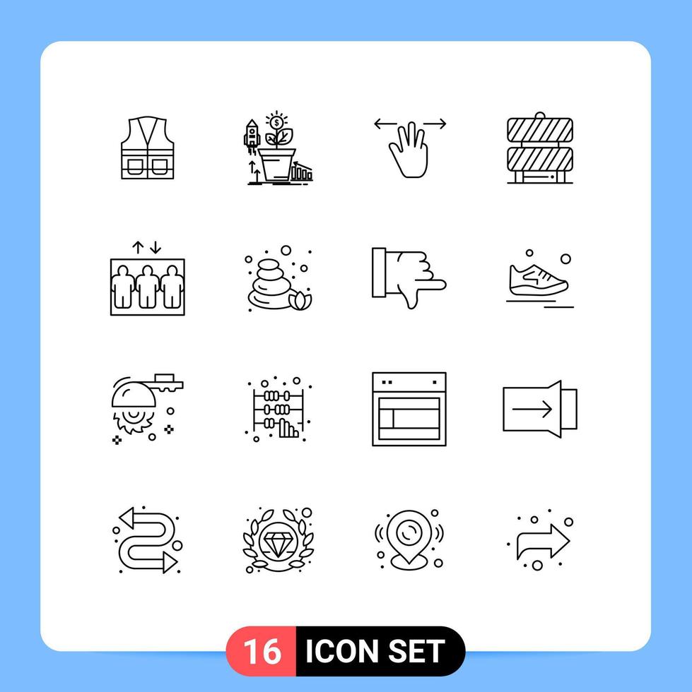16 Universal Outline Signs Symbols of working area caution money barrier mobile Editable Vector Design Elements