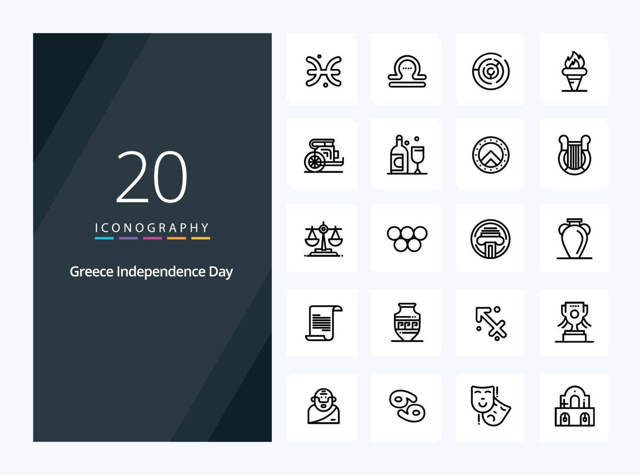 20 Greece Independence Day Outline icon for presentation vector