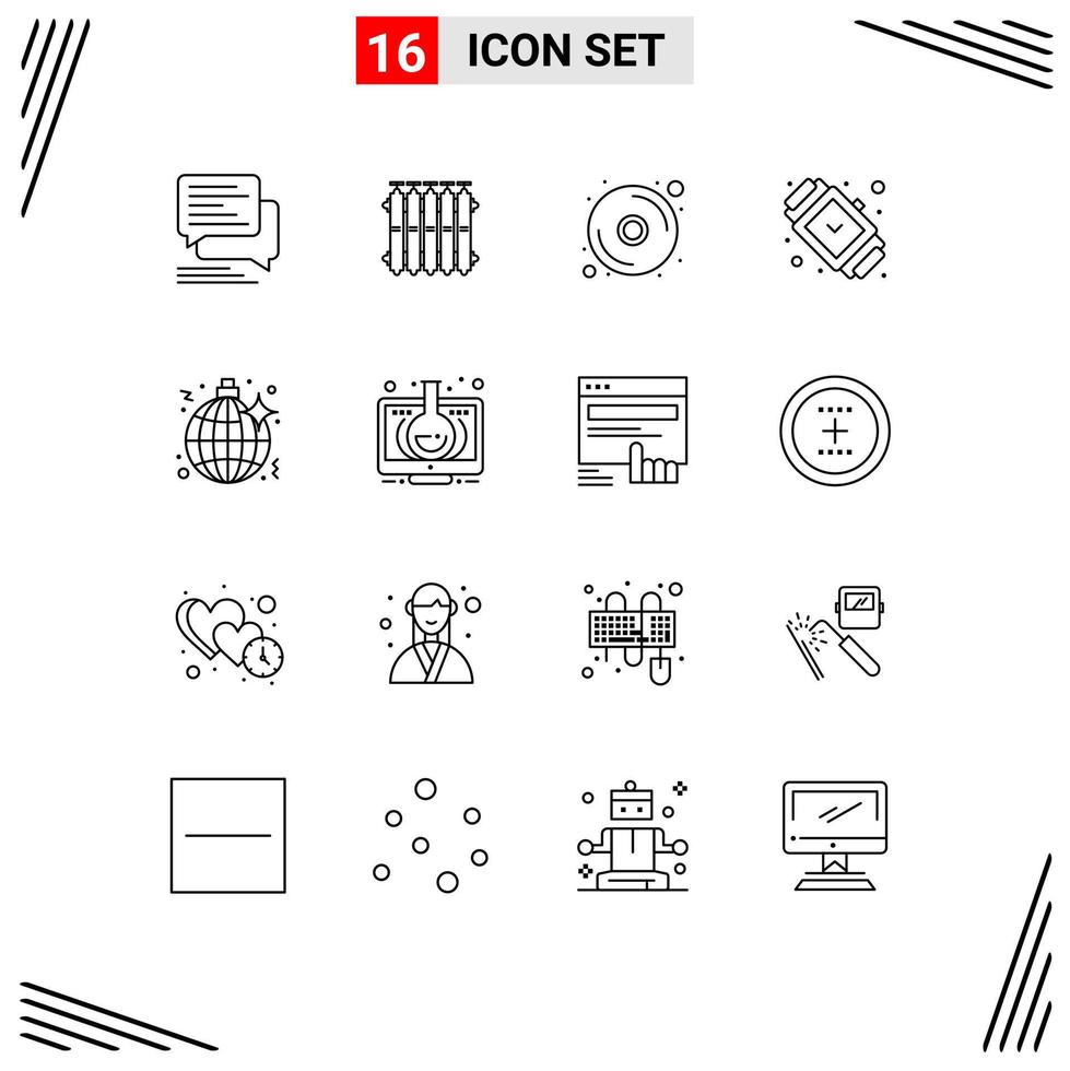 16 Thematic Vector Outlines and Editable Symbols of watch fashion warm accessory dvd Editable Vector Design Elements