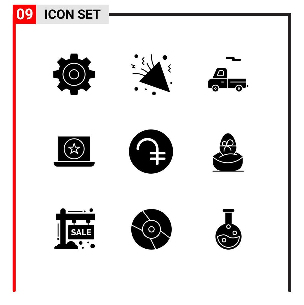 Set of 9 Commercial Solid Glyphs pack for coin dram car star favorite Editable Vector Design Elements
