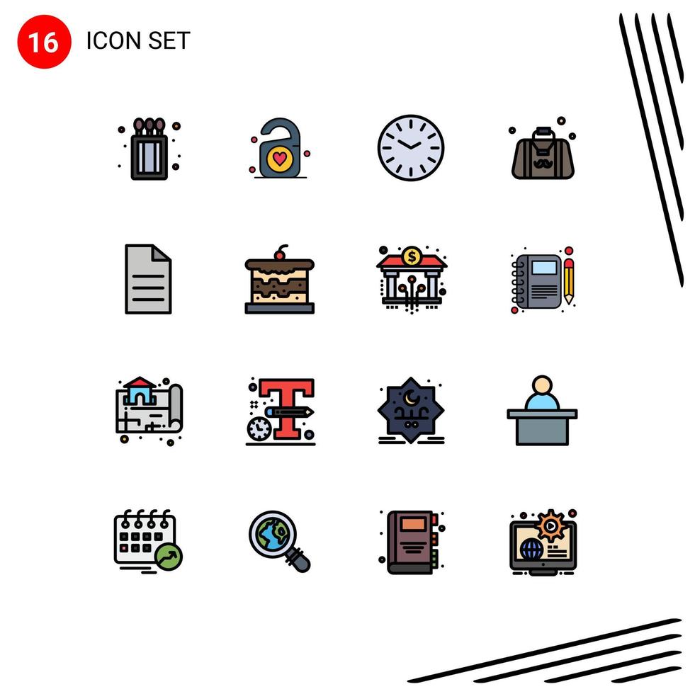 User Interface Pack of 16 Basic Flat Color Filled Lines of user file clock gentleman father Editable Creative Vector Design Elements