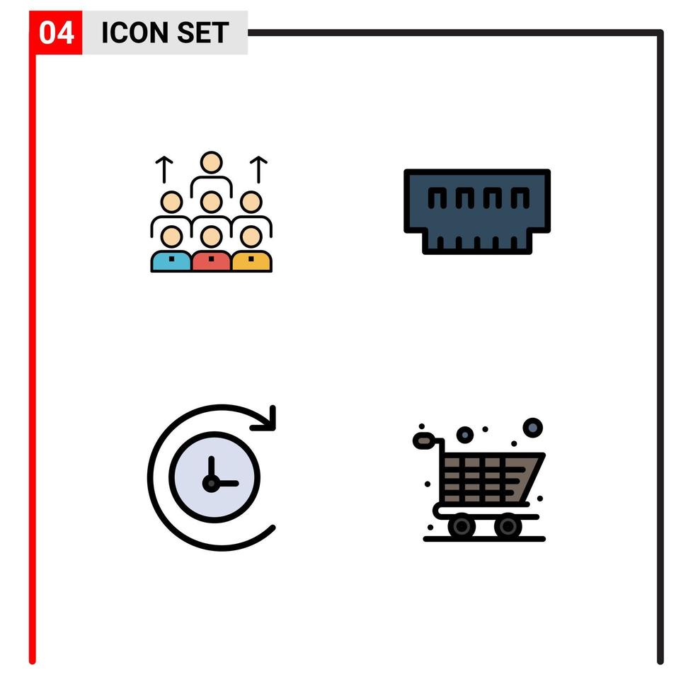 Set of 4 Commercial Filledline Flat Colors pack for workforce devices leadership resources hardware Editable Vector Design Elements
