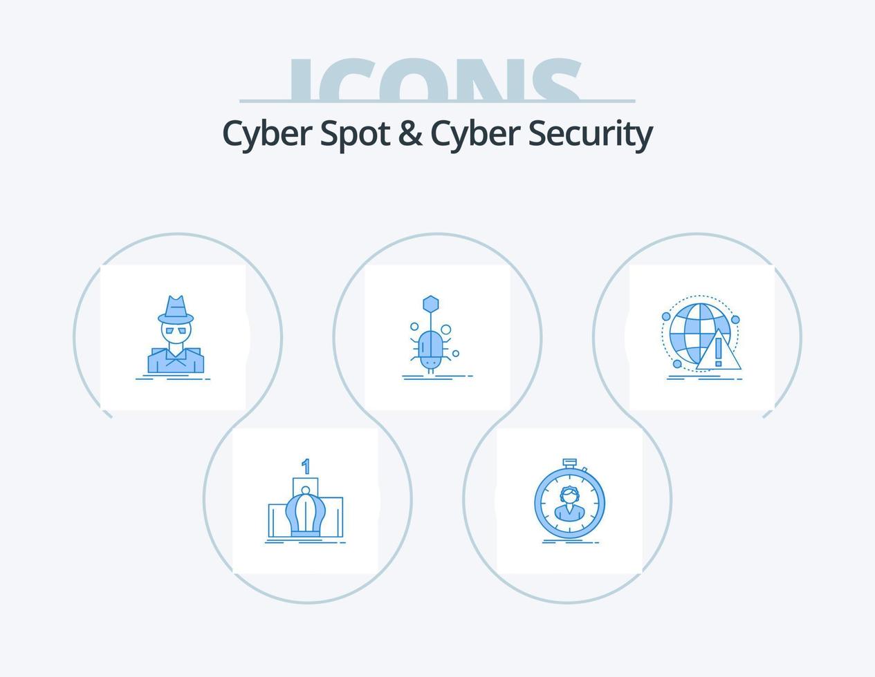 Cyber Spot And Cyber Security Blue Icon Pack 5 Icon Design. spider. bug. timer. thief. incognito vector