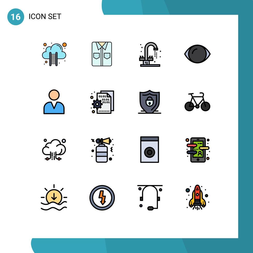 Pack of 16 creative Flat Color Filled Lines of man vision bathroom human eye Editable Creative Vector Design Elements