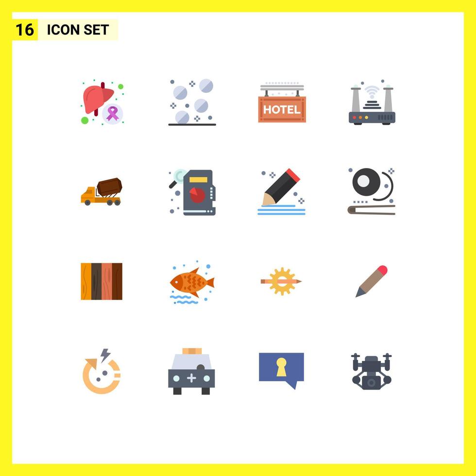 Group of 16 Flat Colors Signs and Symbols for truck things hotel router internet Editable Pack of Creative Vector Design Elements