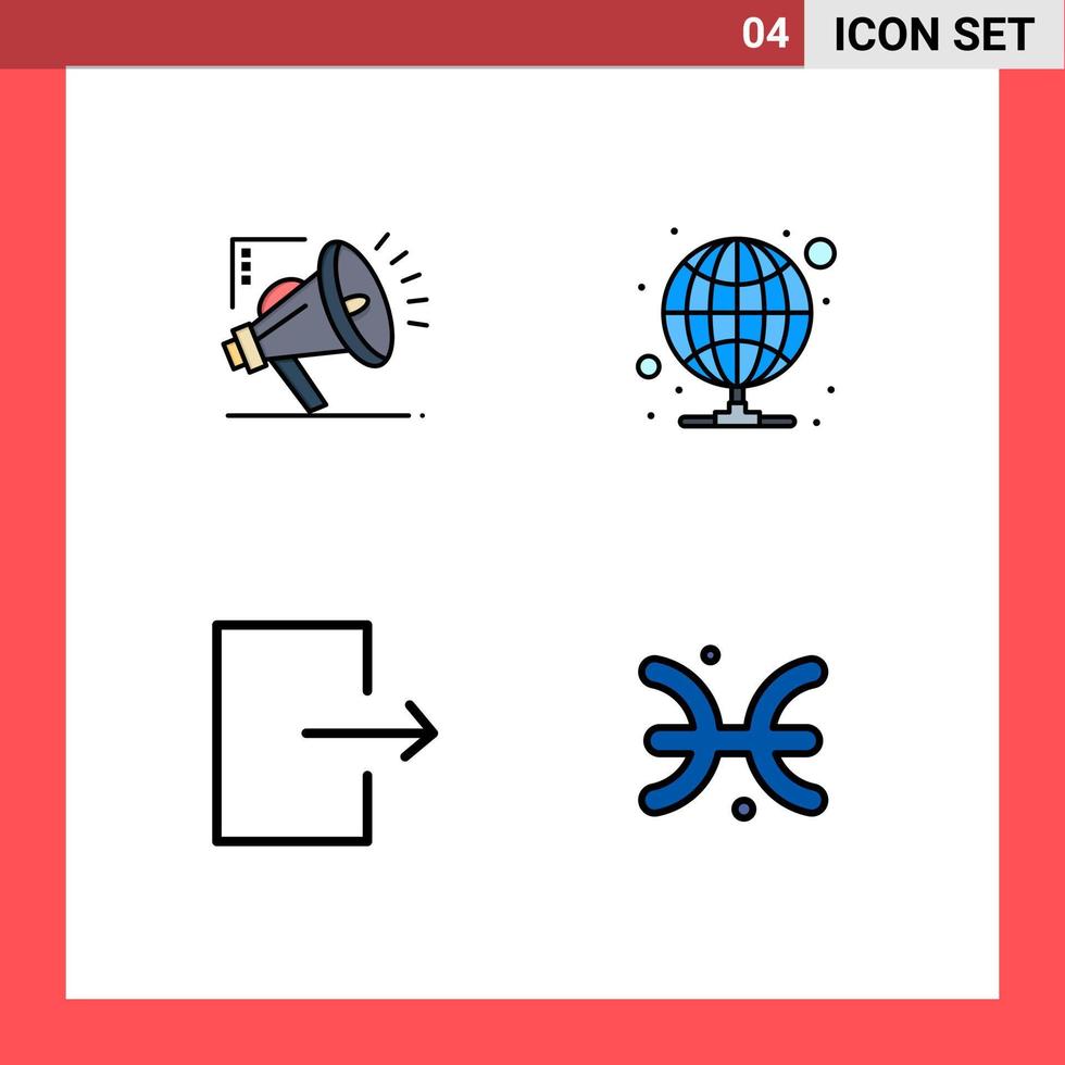 paquete de 4 signos y símbolos de colores planos de línea de relleno modernos para medios de impresión web, como elementos de diseño de vectores editables de astrología de proxy digital de salida de marketing