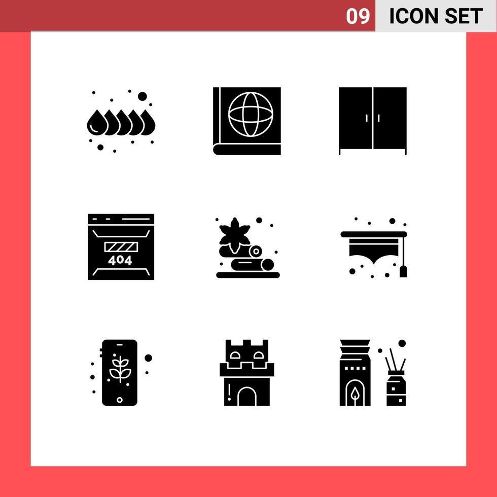 Pack of 9 creative Solid Glyphs of school lotus develop sauna site Editable Vector Design Elements