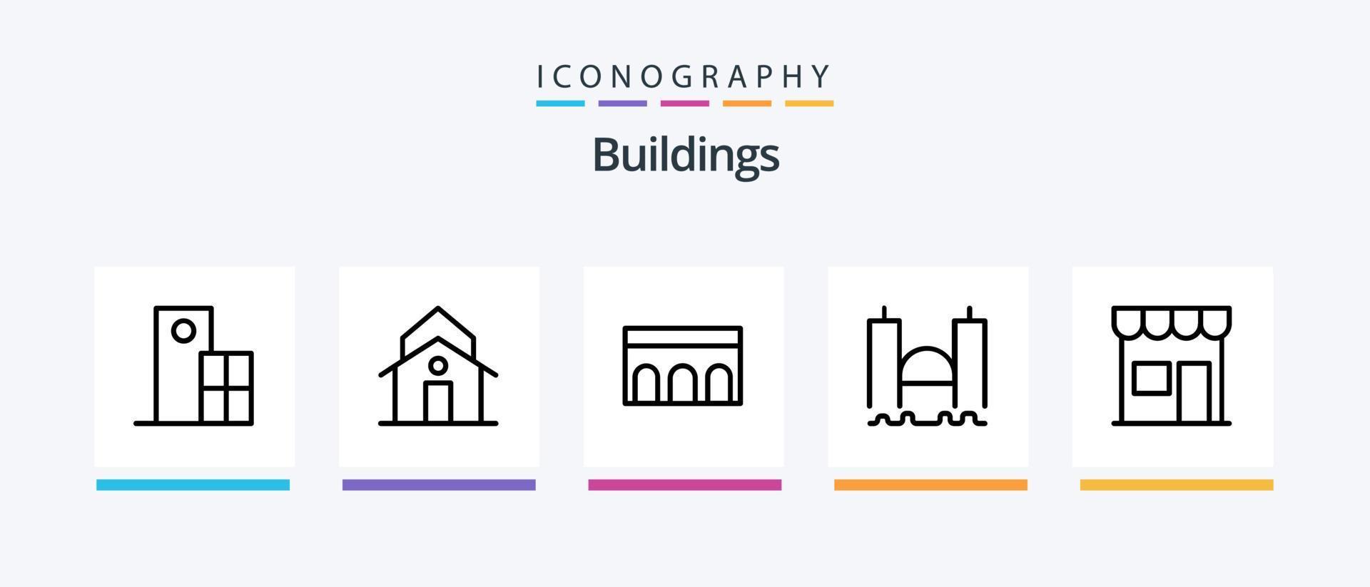 Buildings Line 5 Icon Pack Including columns. acropolis. modern. structure. clock. Creative Icons Design vector