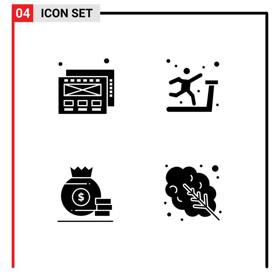 conjunto de 4 iconos modernos de la interfaz de usuario signos de símbolos para el diseño de maquetas elementos de diseño de vectores editables de ensalada de dólar de gimnasio americano