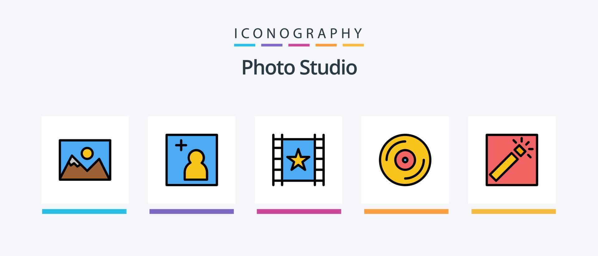 Photo Studio Line Filled 5 Icon Pack Including photography. aperture. pen. camera. stream. Creative Icons Design vector