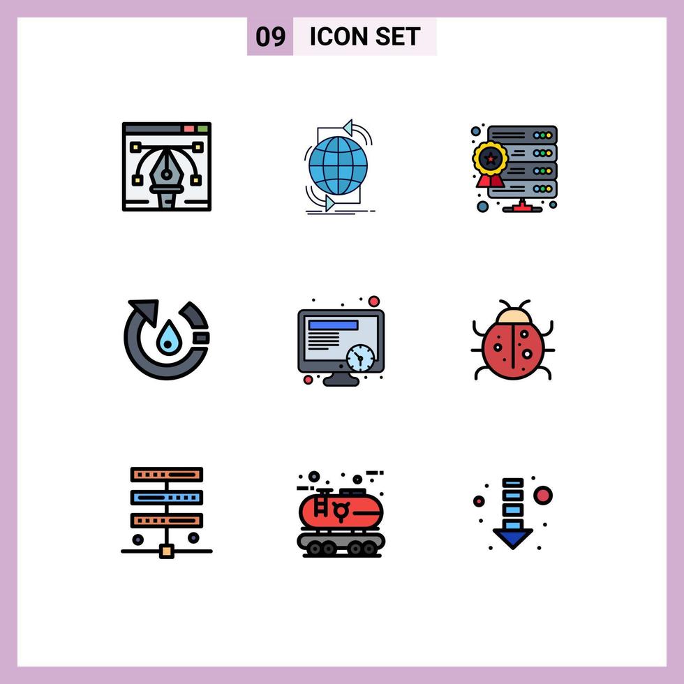 User Interface Pack of 9 Basic Filledline Flat Colors of recycle environment web ecology web hosting Editable Vector Design Elements