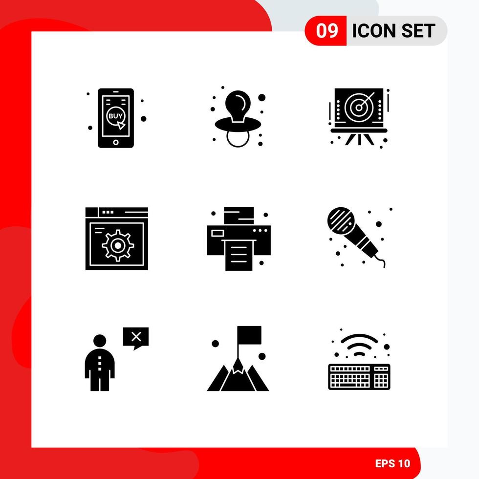 Modern Set of 9 Solid Glyphs and symbols such as printer office board internet setting Editable Vector Design Elements