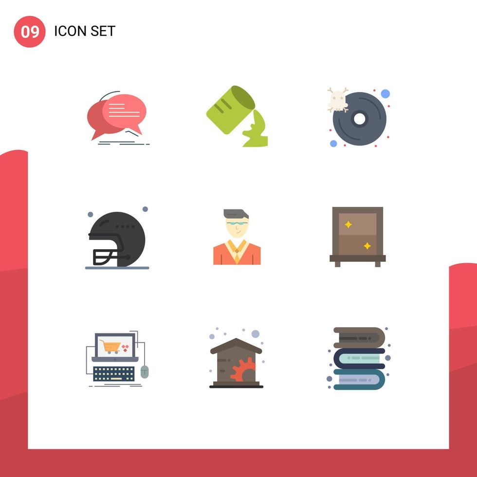 9 Universal Flat Color Signs Symbols of user sports database rugby football Editable Vector Design Elements