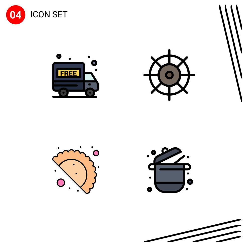 Modern Set of 4 Filledline Flat Colors Pictograph of delivery truck cooking control food kitchen Editable Vector Design Elements