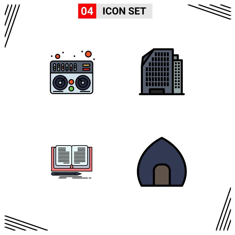 Set of 4 Modern UI Icons Symbols Signs for midi story apartment writing building Editable Vector Design Elements