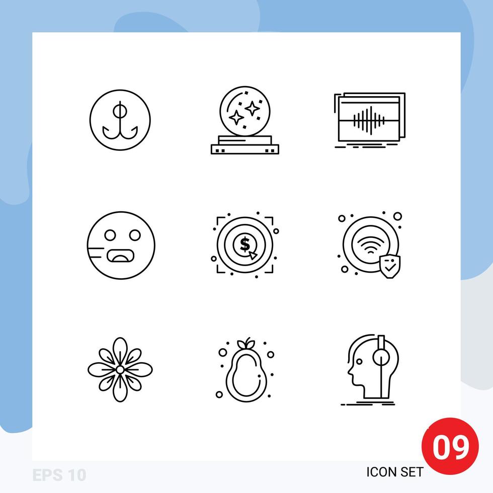 Paquete de 9 esquemas de interfaz de usuario de signos y símbolos modernos de la escuela emot star emojis secuencia elementos de diseño vectorial editables vector