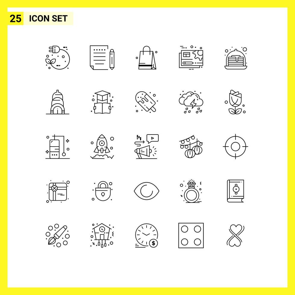 25 Universal Line Signs Symbols of cake setting write gear document Editable Vector Design Elements