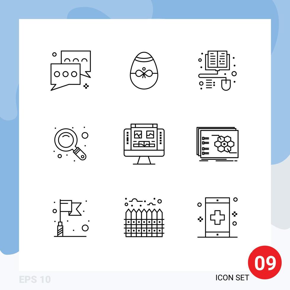 Set of 9 Modern UI Icons Symbols Signs for computer zoom easter search ebook Editable Vector Design Elements