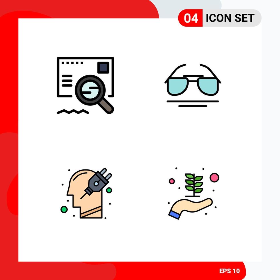 paquete de 4 signos y símbolos de colores planos de línea de relleno modernos para medios de impresión web, como comprobar la vista de búsqueda humana, elementos de diseño de vectores editables