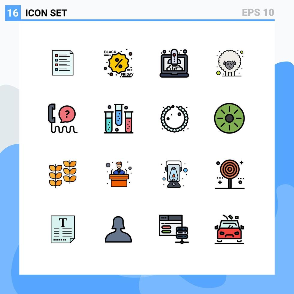 16 Universal Flat Color Filled Lines Set for Web and Mobile Applications sheep easter discount startup launching Editable Creative Vector Design Elements