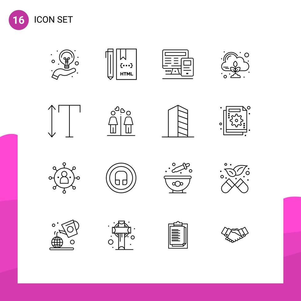 Set of 16 Vector Outlines on Grid for font control html zero calculatre Editable Vector Design Elements