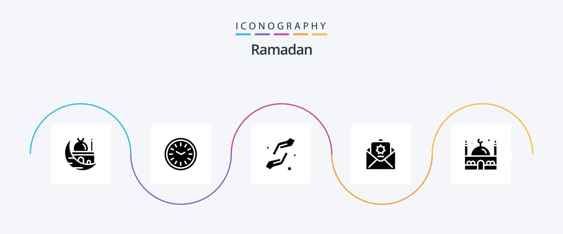 Ramadan Glyph 5 Icon Pack Including shahada. hands . dinner . faith . vector