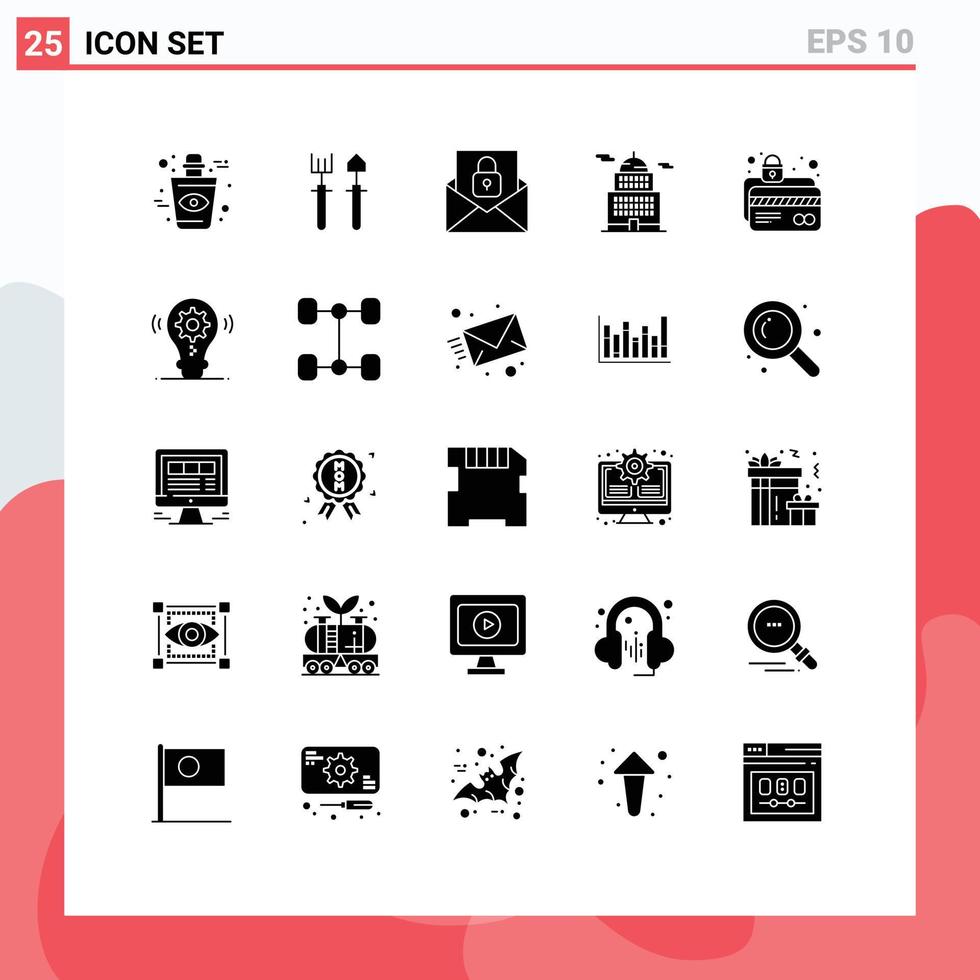 Pictogram Set of 25 Simple Solid Glyphs of card protection museum communication government administration Editable Vector Design Elements