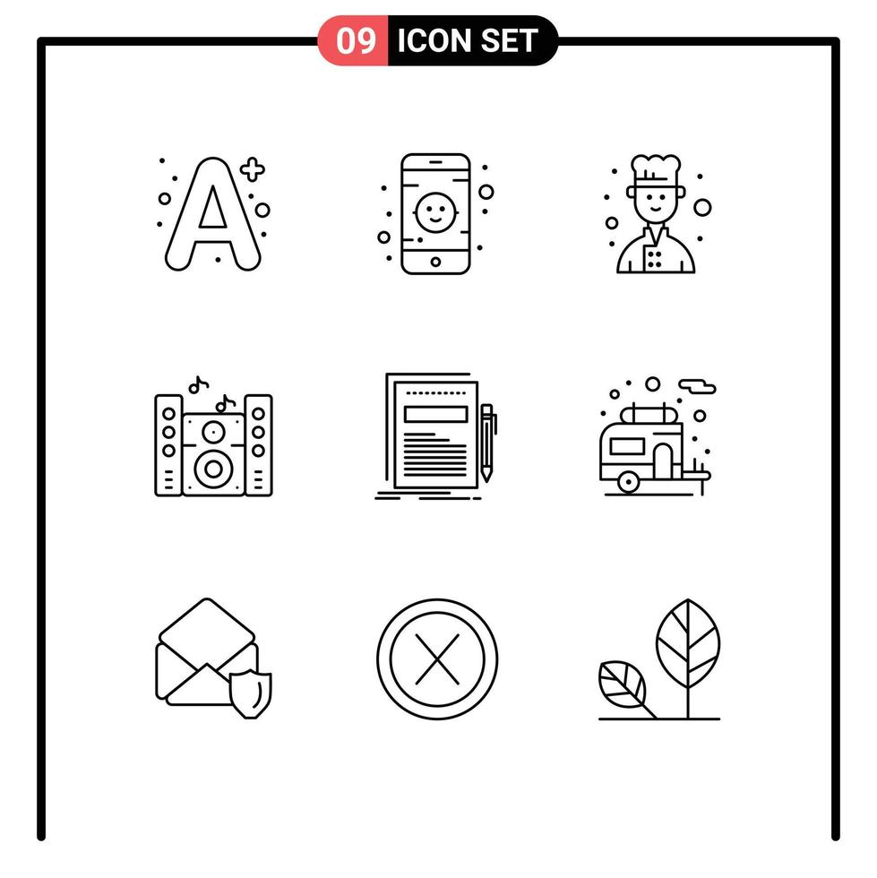 9 User Interface Outline Pack of modern Signs and Symbols of presentation file chef document speaker Editable Vector Design Elements