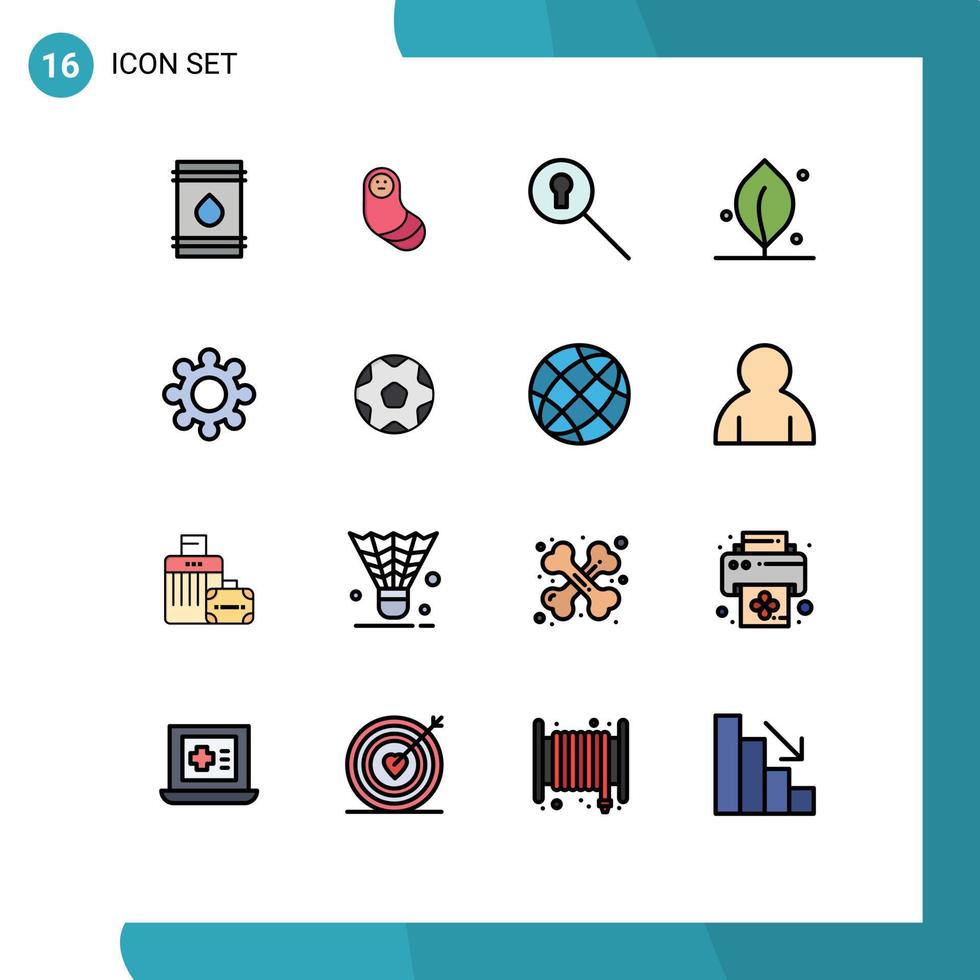 16 iconos creativos signos y símbolos modernos de configuración de fútbol elementos de diseño de vectores creativos editables de hoja de engranaje de ojo de cerradura