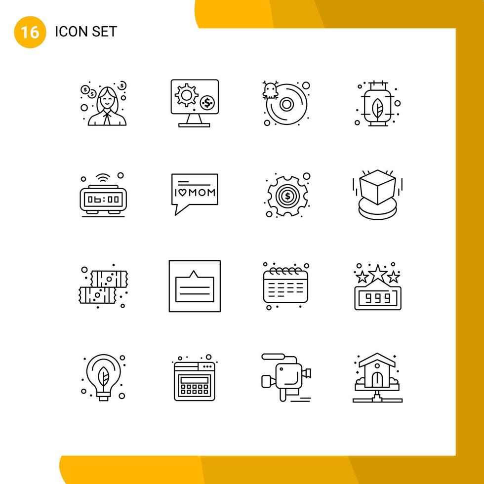 16 Universal Outline Signs Symbols of power energy setting server hard disk Editable Vector Design Elements