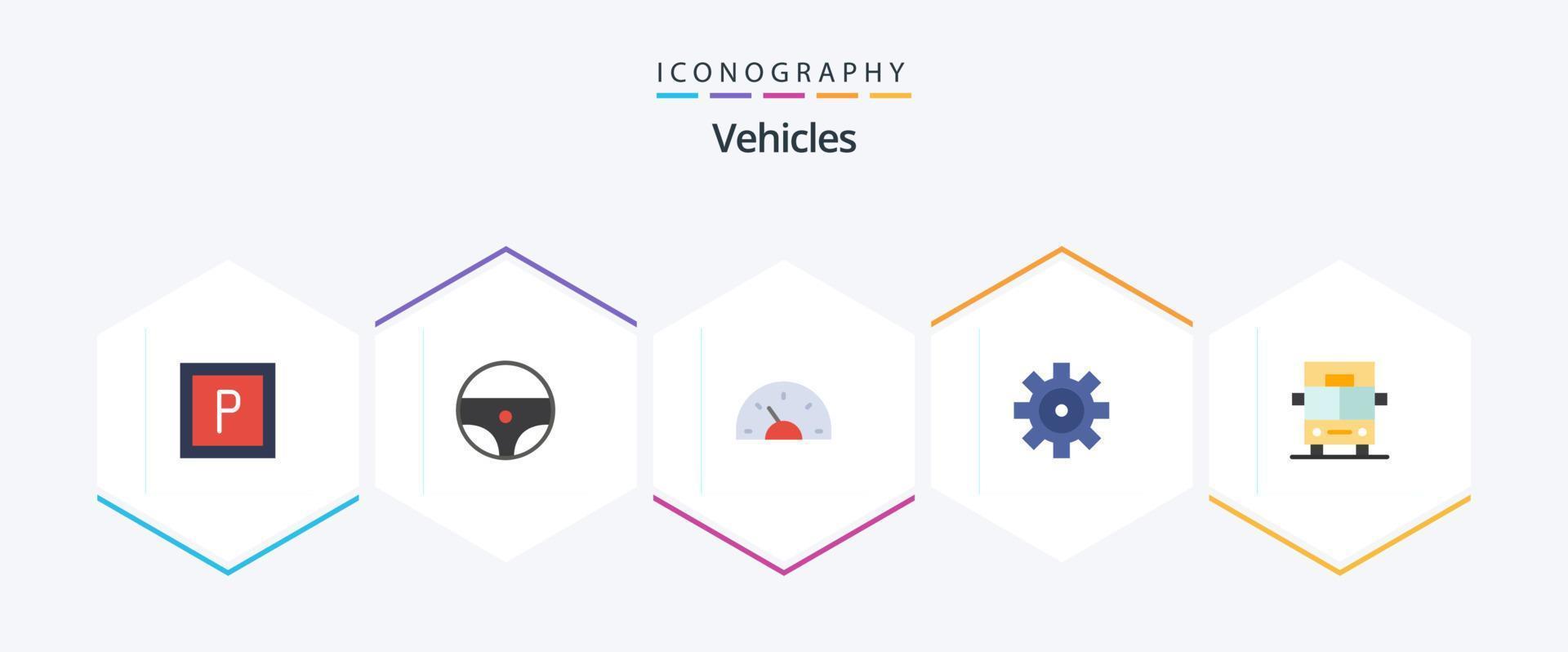 Paquete de 25 iconos planos de vehículos que incluye . camioneta. creativo. vehículos configuración del vehículo vector