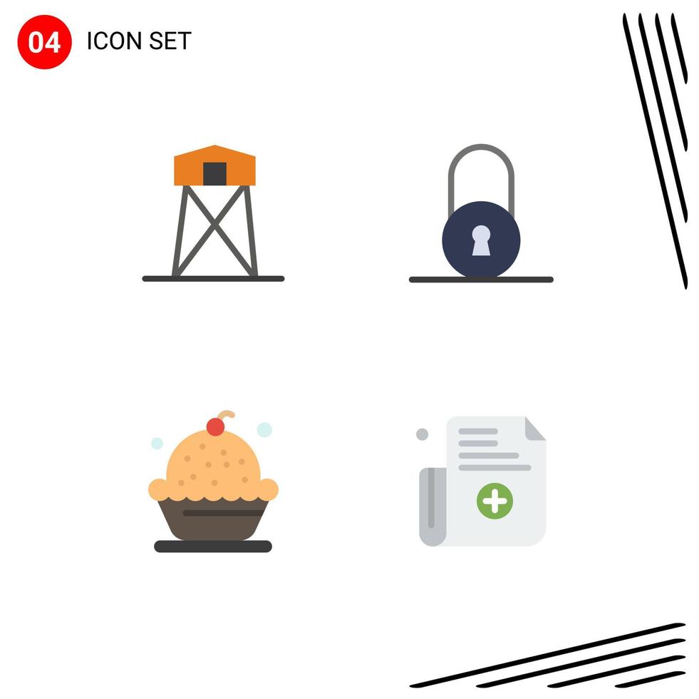 Modern Set of 4 Flat Icons Pictograph of defense cake tower circular dessert Editable Vector Design Elements