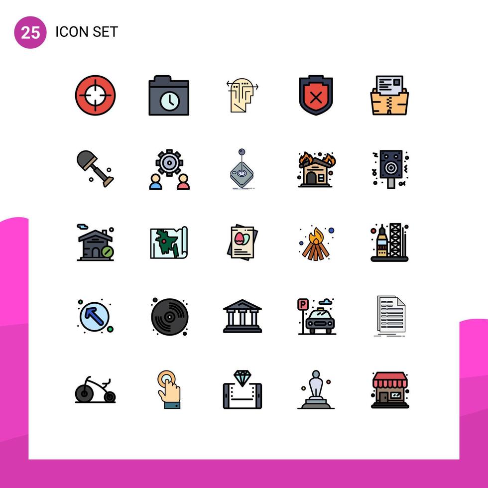 25 Creative Icons Modern Signs and Symbols of file data thinking zip shield Editable Vector Design Elements