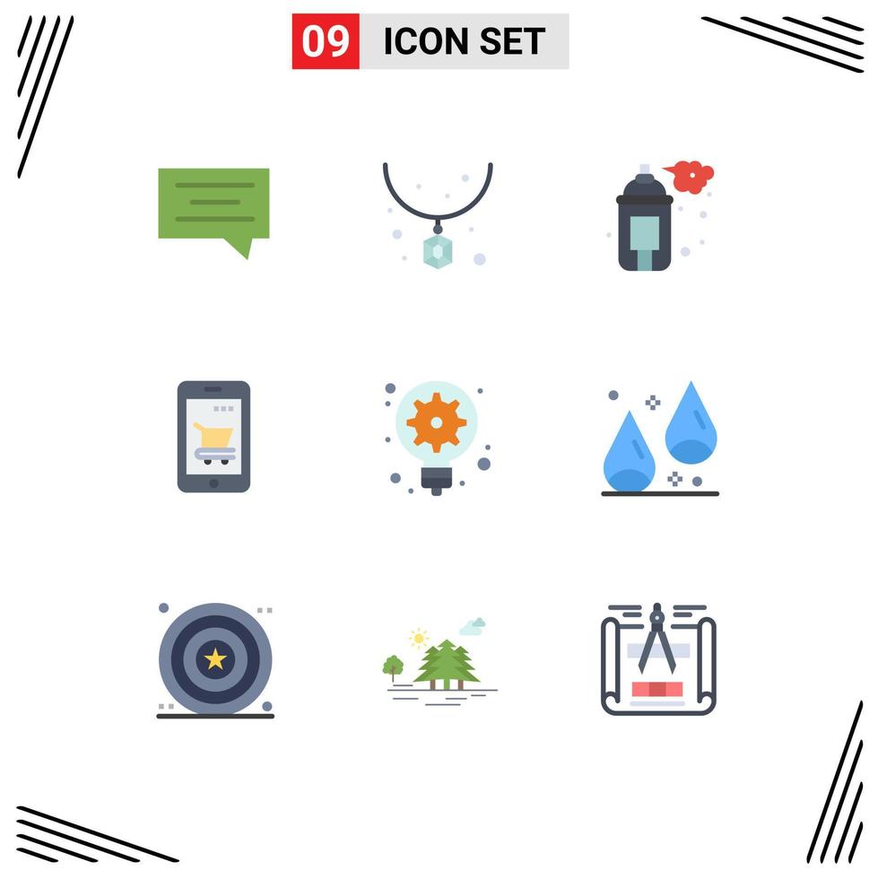 Pictogram Set of 9 Simple Flat Colors of idea basket art shopping device Editable Vector Design Elements