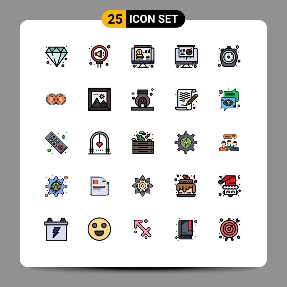 Set of 25 Commercial Filled line Flat Colors pack for kitchen chrono dollar pie computer Editable Vector Design Elements