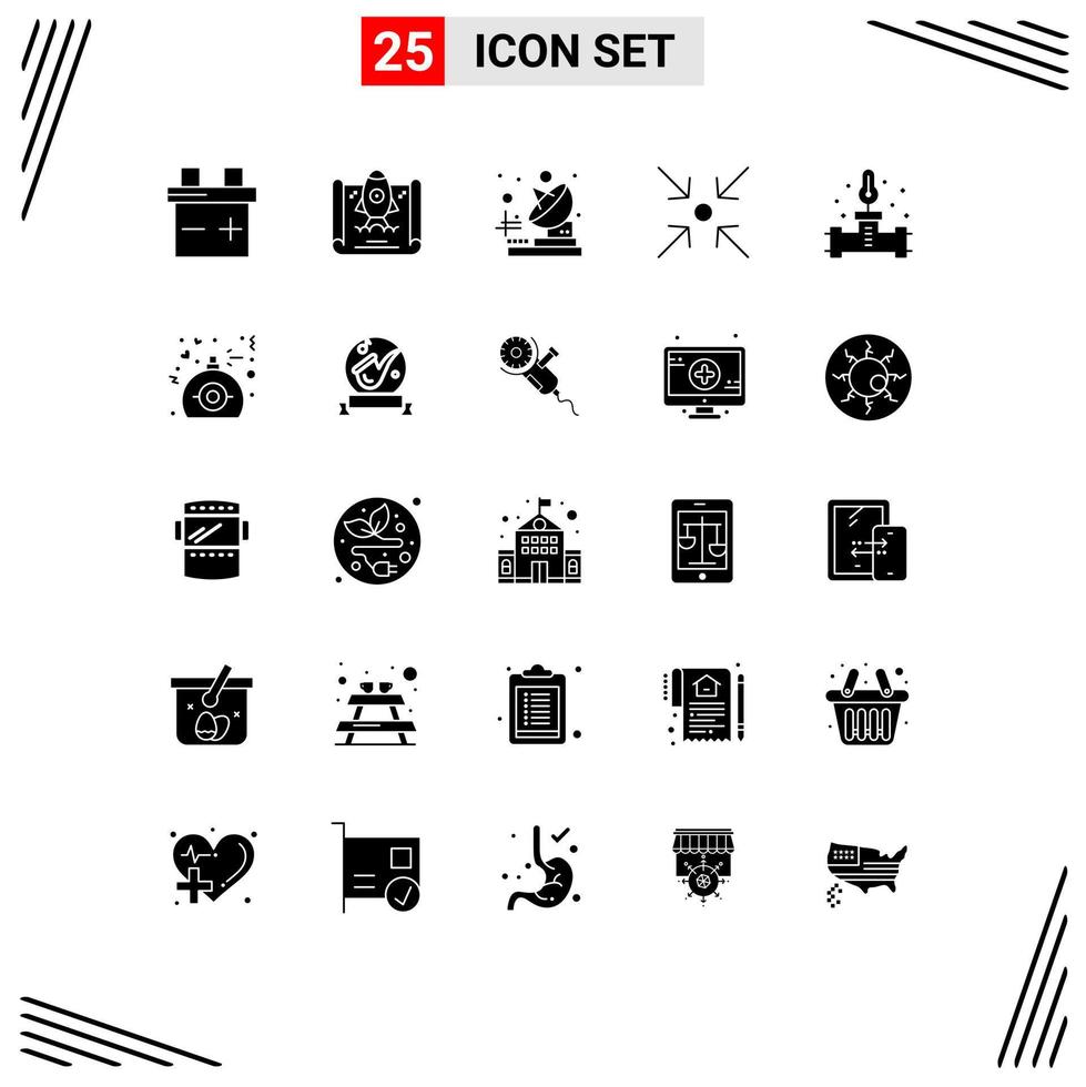 25 Universal Solid Glyphs Set for Web and Mobile Applications perfume gift arrow temperature plumber Editable Vector Design Elements